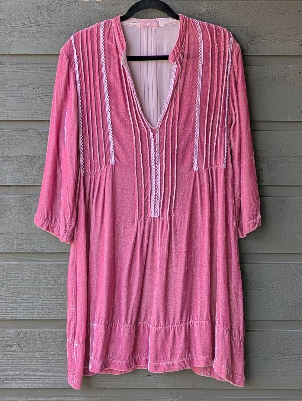 CP Shades Pink Velvet Oversized Regina Tunic Top/Dress V-Neck Pin Tuck Small